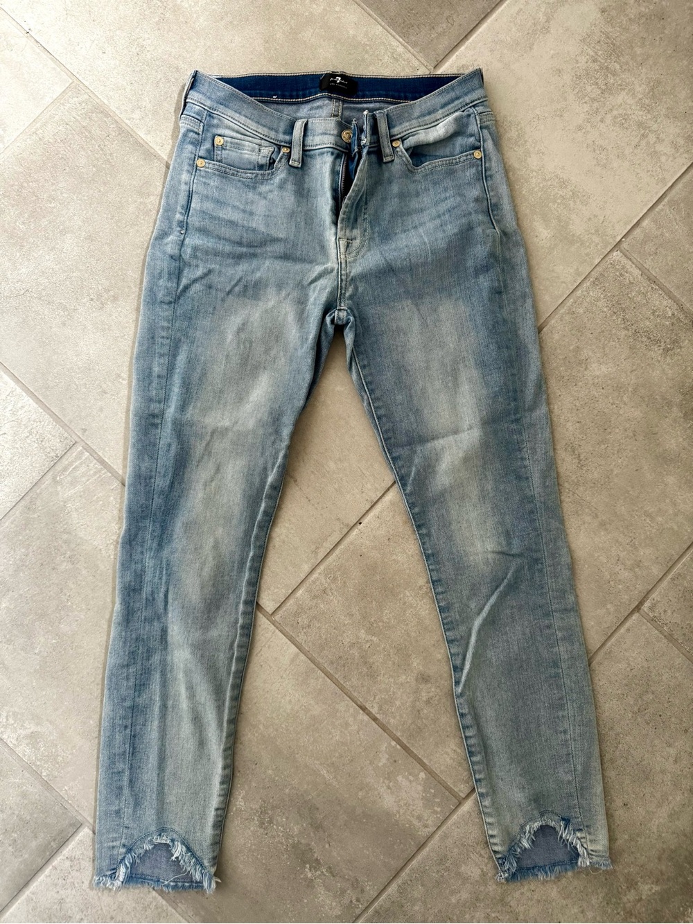 7 For All Mankind The Ankle Skinny Jeans Size 28 Light Wash Raw Hem Stretch